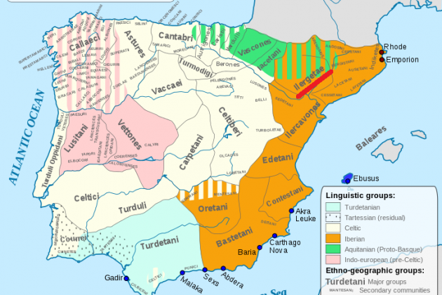 Mapa de los pueblos pre romanos. Situación de la nación ilergeta. Fuente Universidad de Lisboa