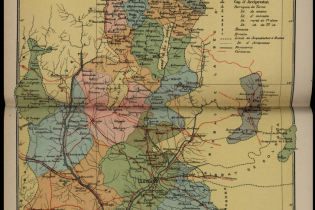 Mapa de la diócesi de Lleida (1908). Font Cartoteca de Catalunya