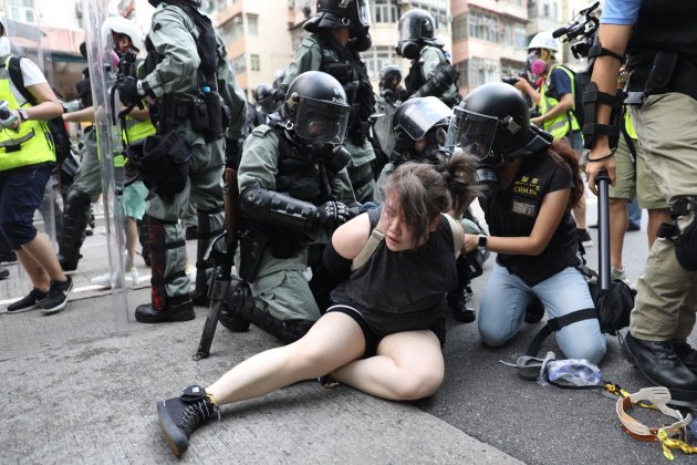 11082019 police arrest anti government protesters during a rally in sham shui po hong kong jerome favre efe
