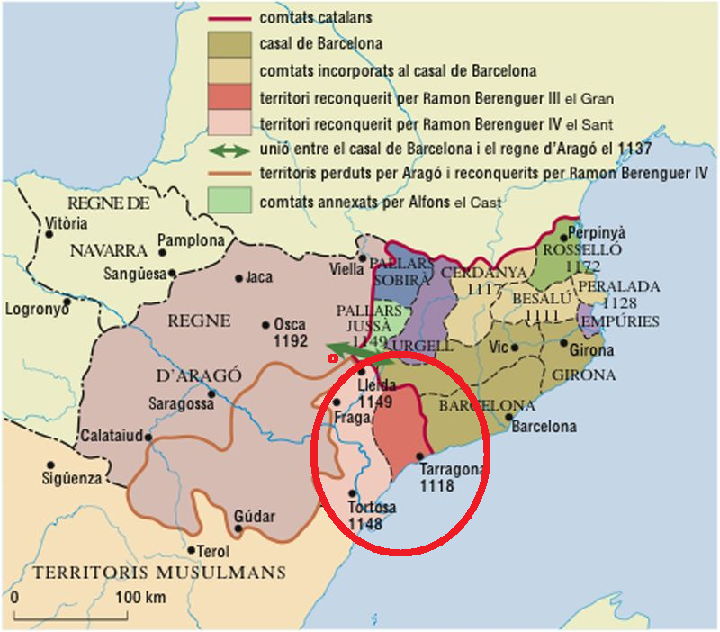 Mapa del territori de la Catalunya nova. Font Enciclopedia