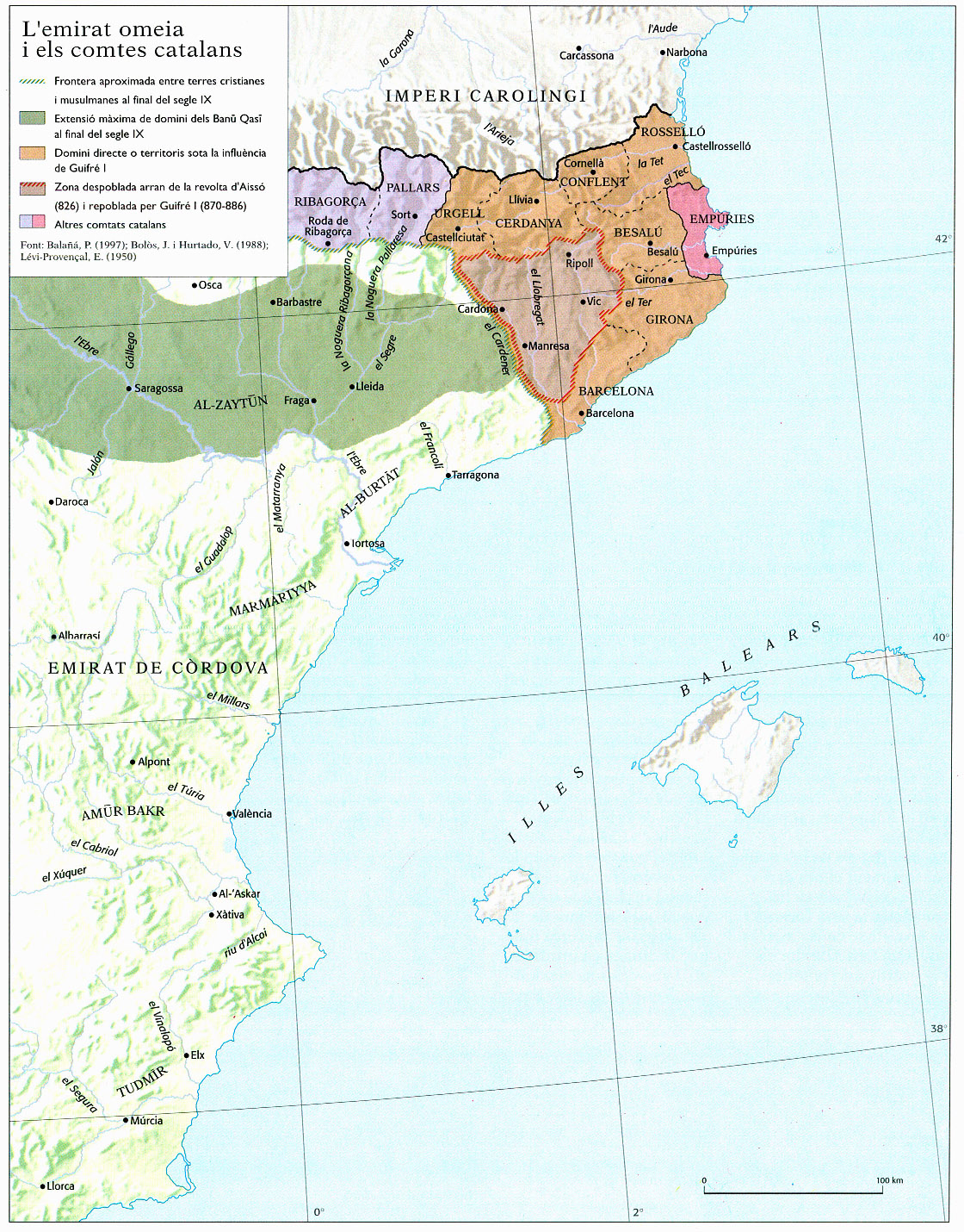 Mapa dels comtats de la Catalunya vella. Font Enciclopedia