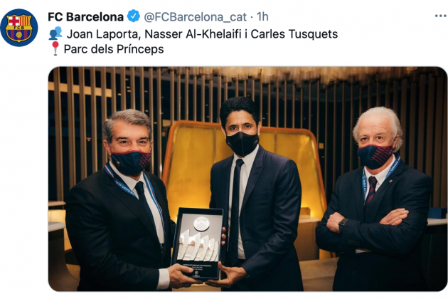 Joan Laporta Al Khelaifi PSG Barca tuit Tusquets