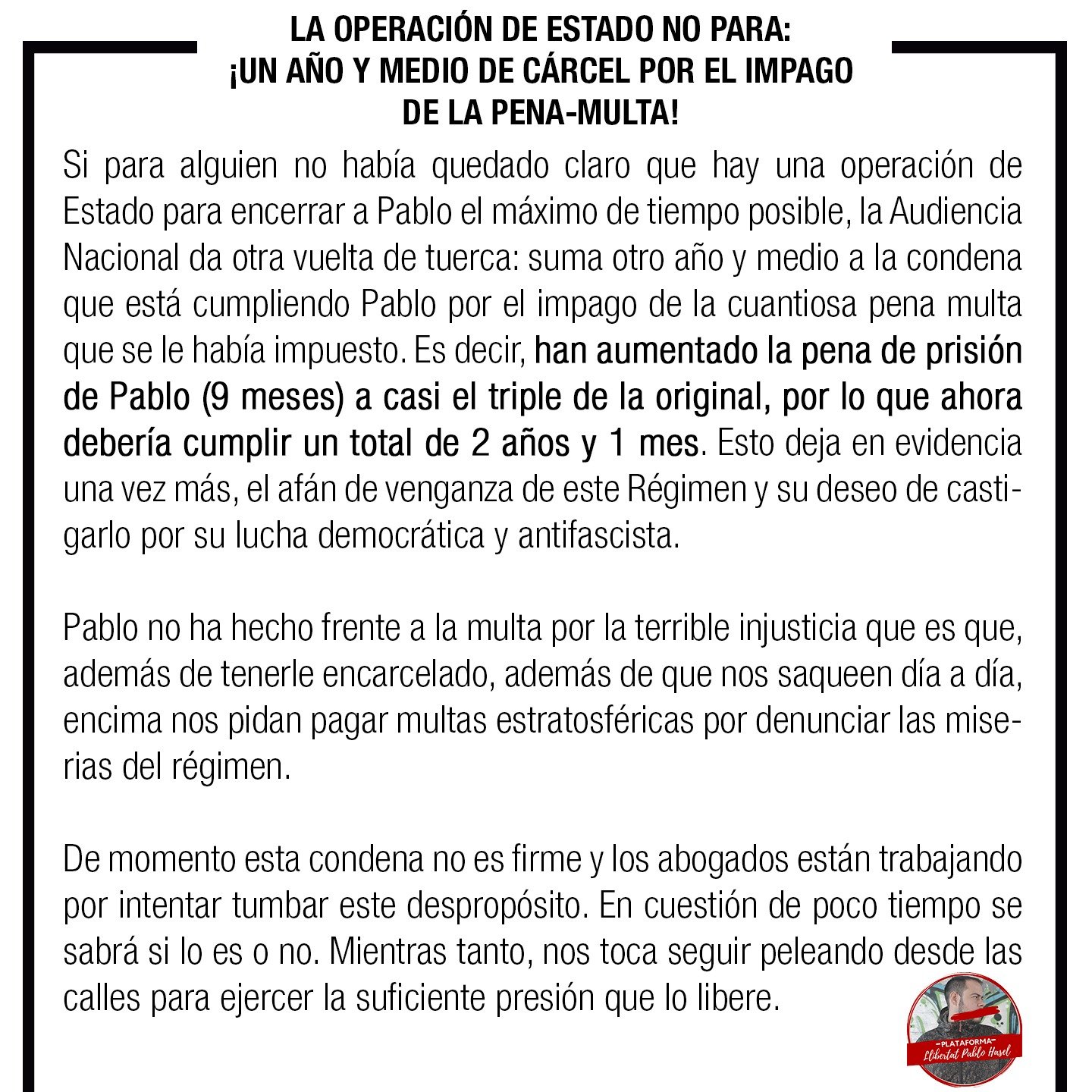 comunicado condena pablo hasel