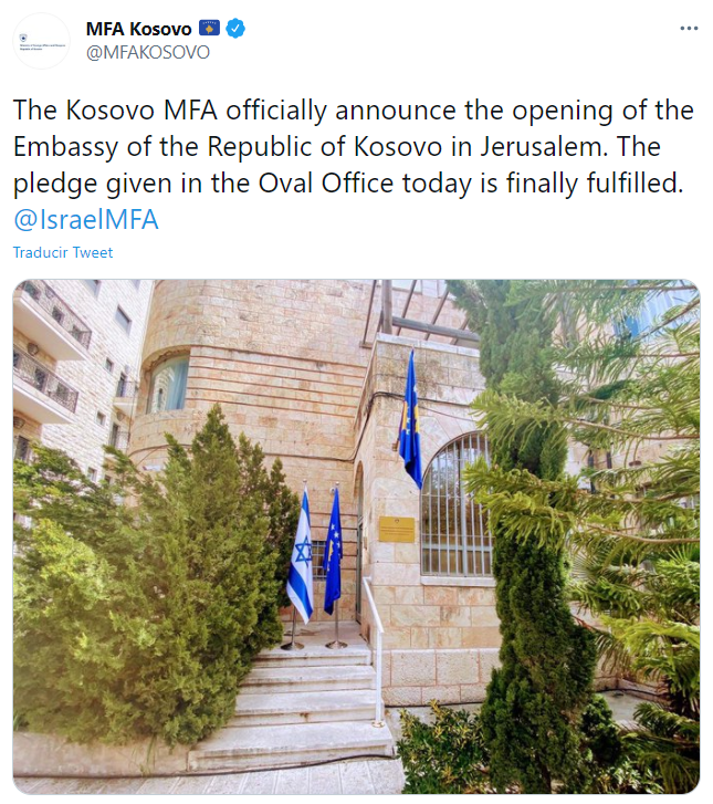 tweet jerusalem embajada kosovo @MFAKOSOVO