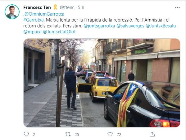 Twitter Francesc Ten Marcha lenta coches amnistía olot captura