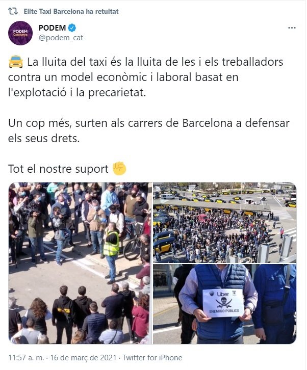 Tweet elite taxi huelga Uber