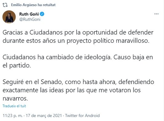 captura tuit ruth goñi