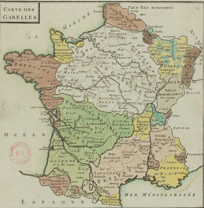 Mapa de Francia (siglo XVIII). Fuente Bibliothèque Nationale de France