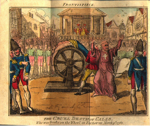 Representació de l'execució de Jan Calas (1762). Font Wkimedia Commons