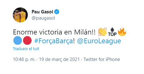 pau gasol tweet barcelona milan @paugasol