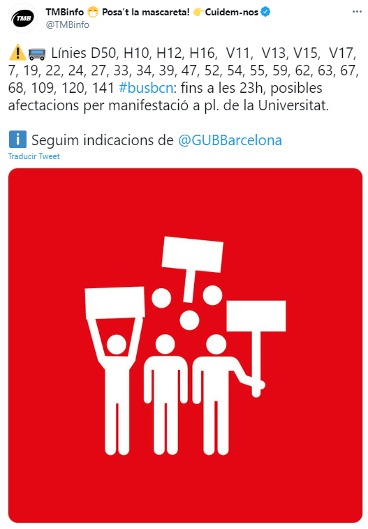 tmb cortes transito plaza universitat barcelona