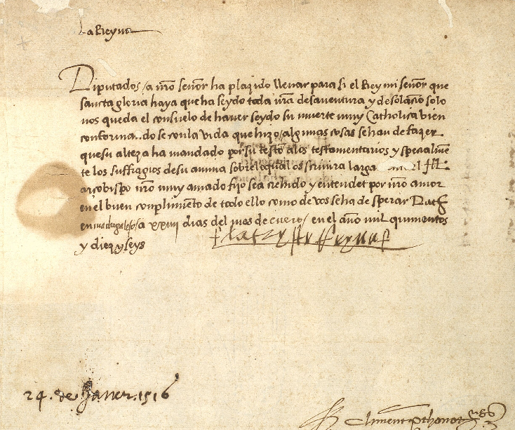 Nomenament d'Alfons com a regent (1516). Font Arxiu de la Corona d'Aragó