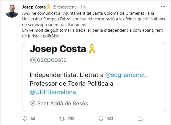 TUIT Josep Costa deja política