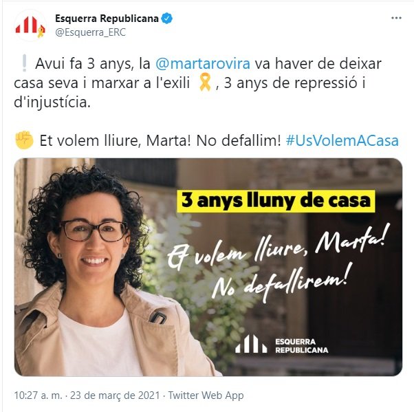 TUIT ERC exilio Marta Rovira 3 años