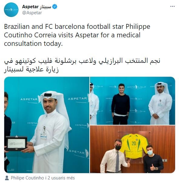 Coutinho revision medica Aspetar tuit