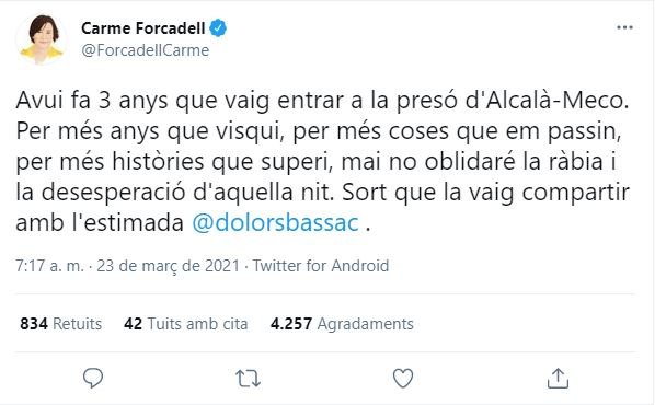 TUIT 3 años carcel Carme Forcadell