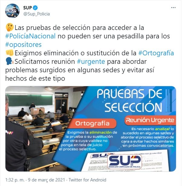 TUIT sindicato policia nacional  examen ortografia