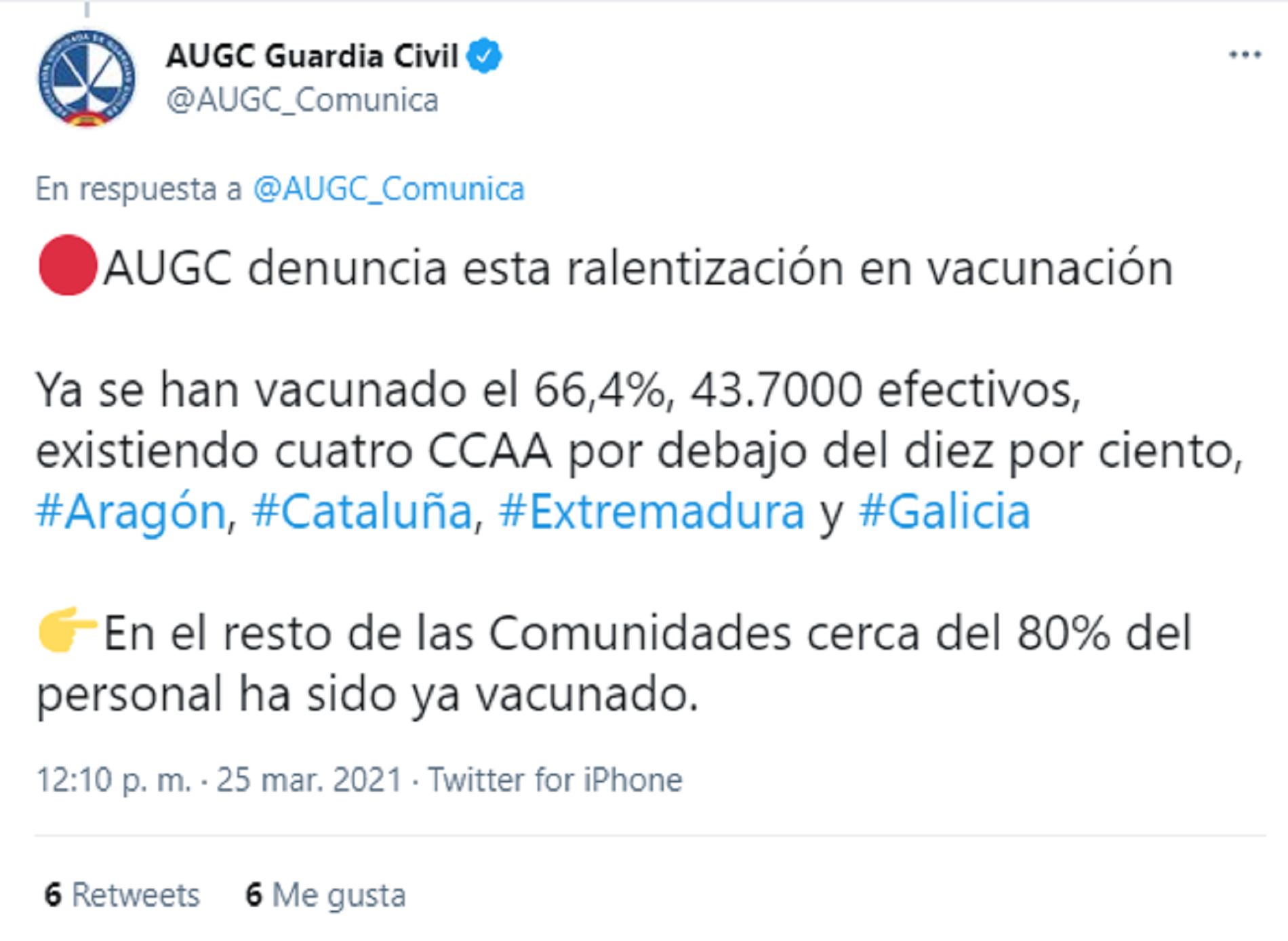 AUGC twitter vacunación Catalunya