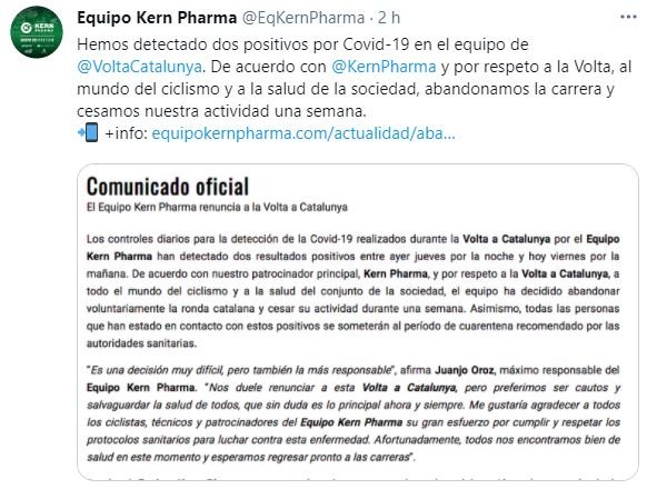 Kern Pharma comunicado Volta Catalunya TUIT
