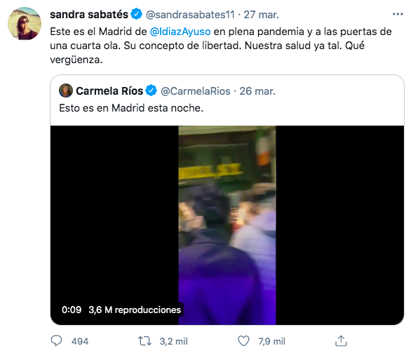 Sandra Sabatés en el seu compte de Twitter