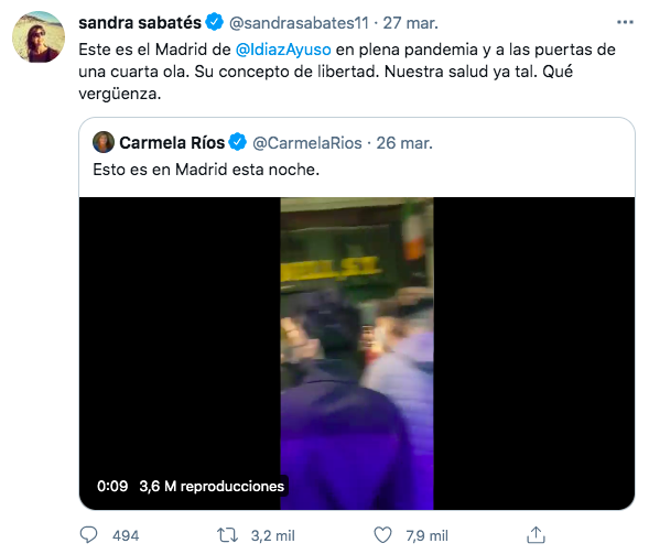 Sandra Sabatés en su cuenta de Twitter
