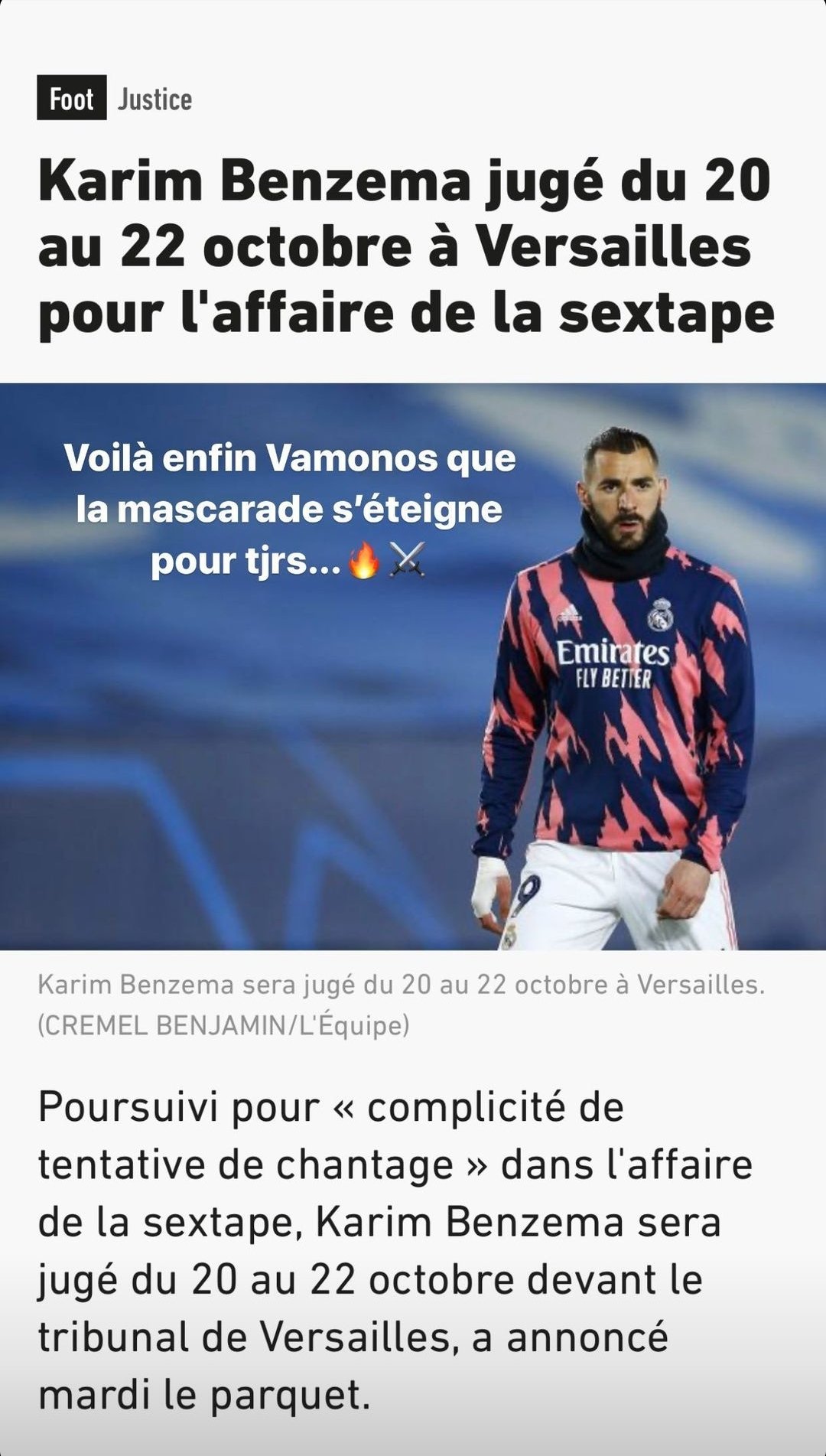 Captura Instagram Storie Benzema judici video sexual @karimbenzema