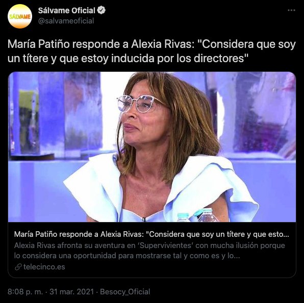 tuit Sálvame María Patiño contra Alexia Rivas