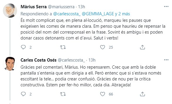 tuits Màrius Serra y Carles Costa