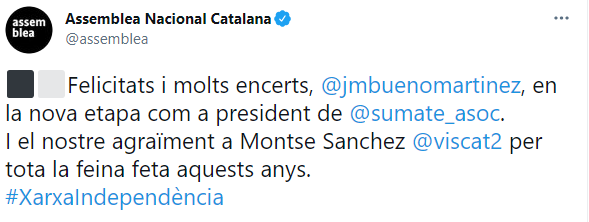 tuit assamblea nacional catalana felicitar manuel Bueno @assemblea