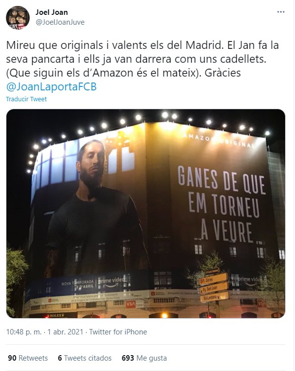 tuit Joel Joan pancarta Sergio Ramos Barcelona