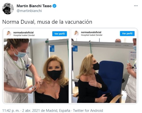 tuit Norma Duval vacunándose