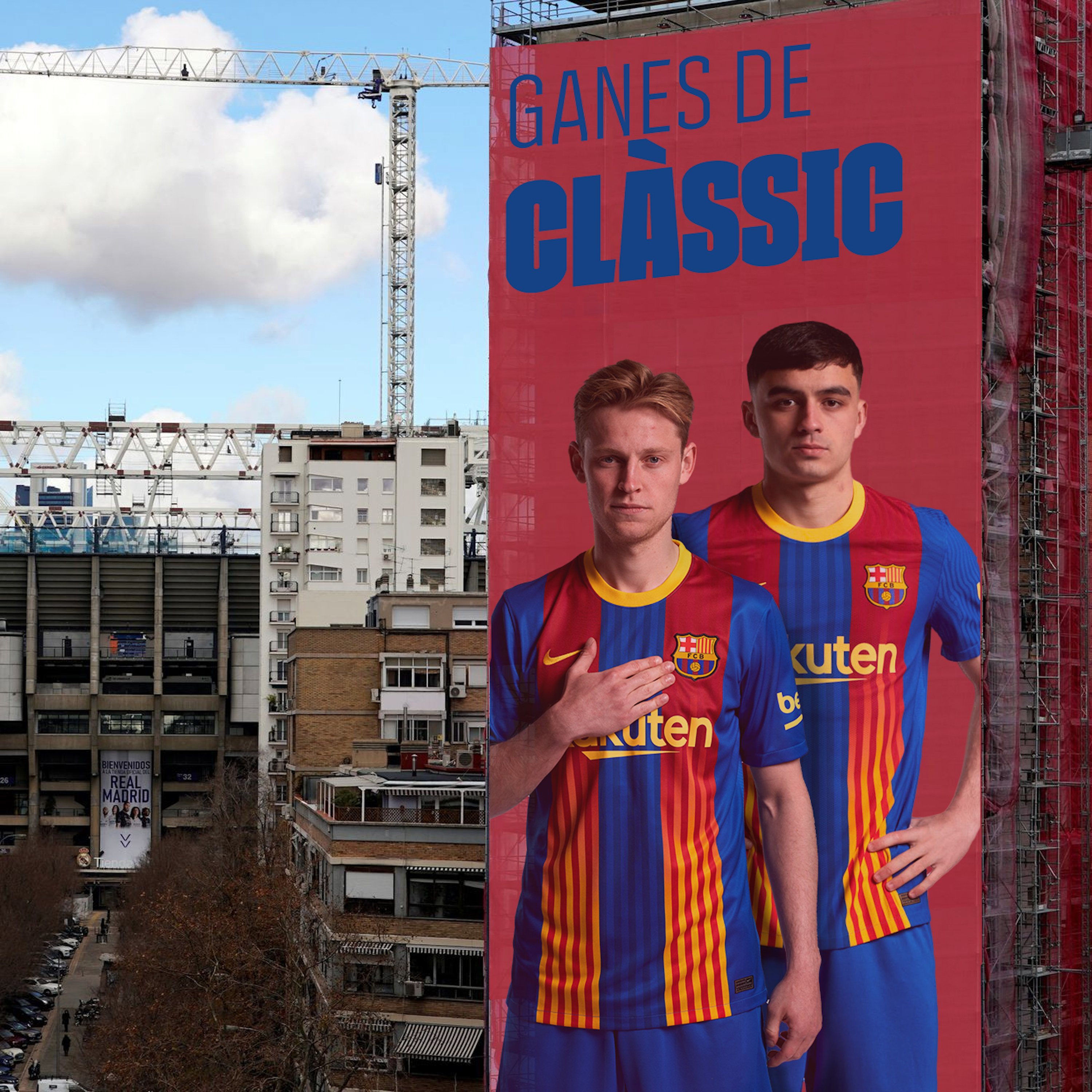 El Barça escalfa el Clàssic: nova pancarta amb el Bernabéu de fons