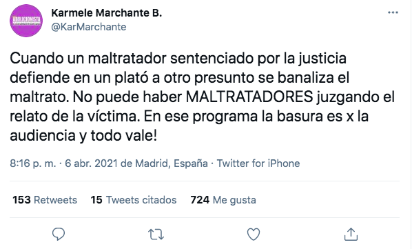 Karmele Marchante en su cuenta de Twitter