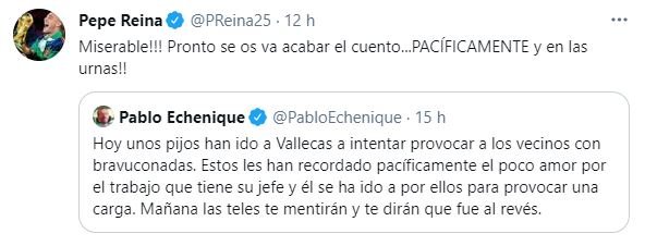 Pepe Reina Pablo Echenique TUIT
