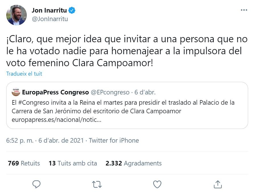 TUIT Jon Iñarritu Reina Congreso