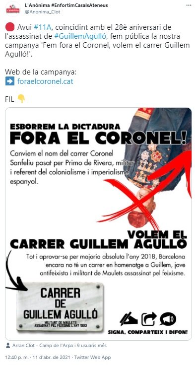 TUIT campaña calle guillamos agullo