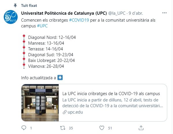 TUIT upc cribados universidad covid