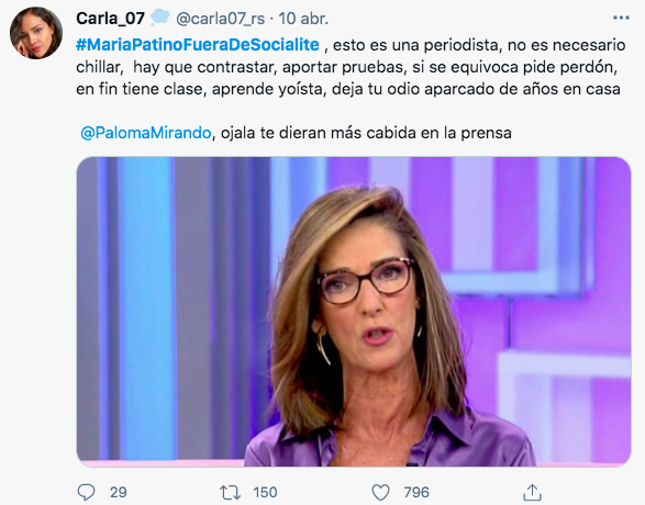 Usuarios de Twitter contra María Patiño