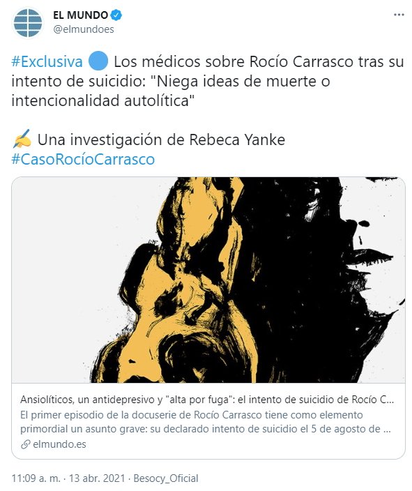 tuit El Mundo sobre Rocío Carrasco suicidio