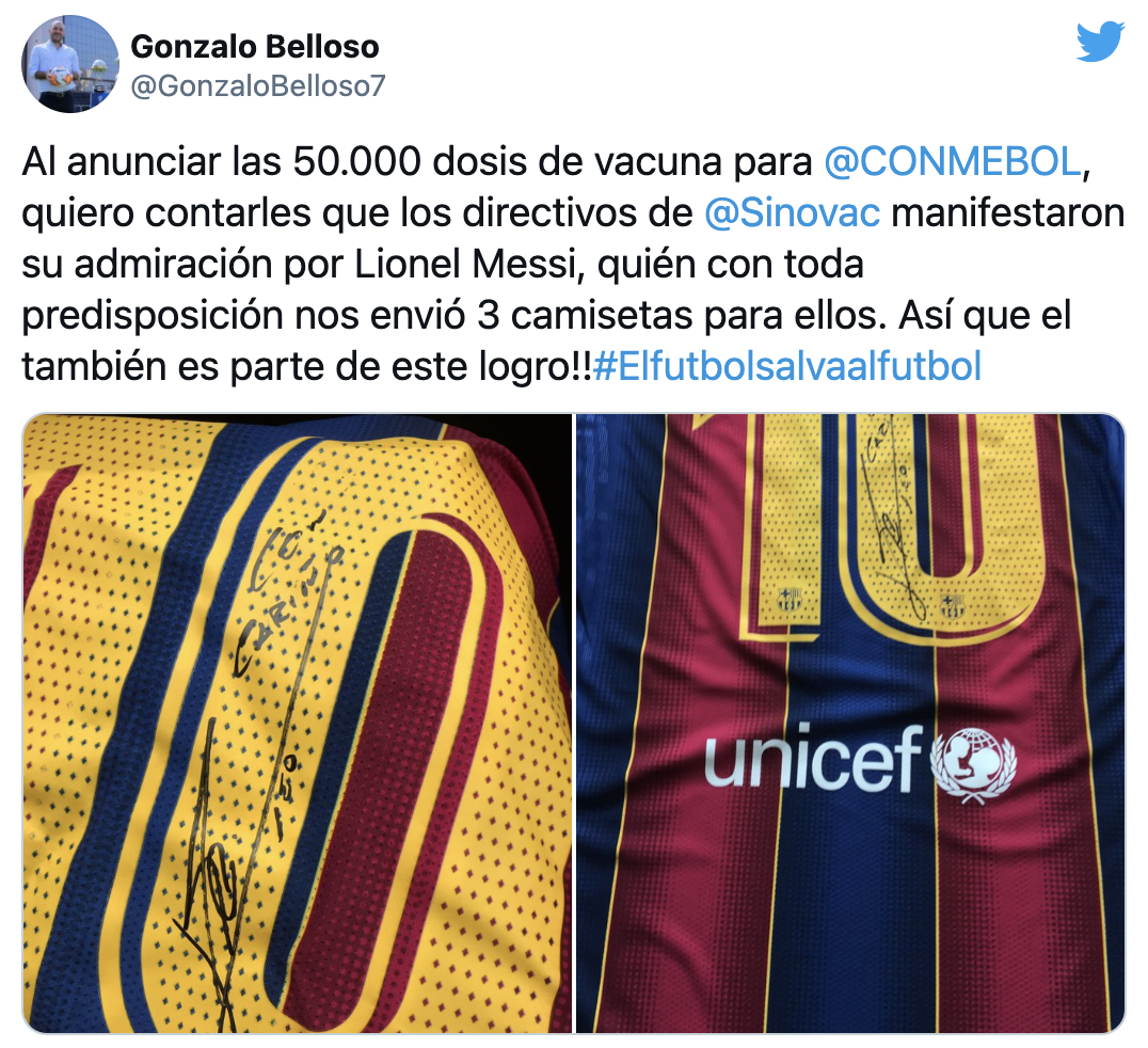 Gonzalo Belloso Messi camisetas Sinovac TUIT