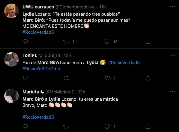 tuits Marc Giró contra Lydia Lozano