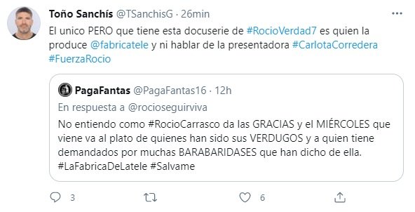 Toño Sanchís en el seu compte de Twitter