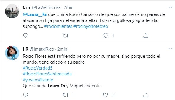 tuit sobre Laura Fa y Rocío Flores 2