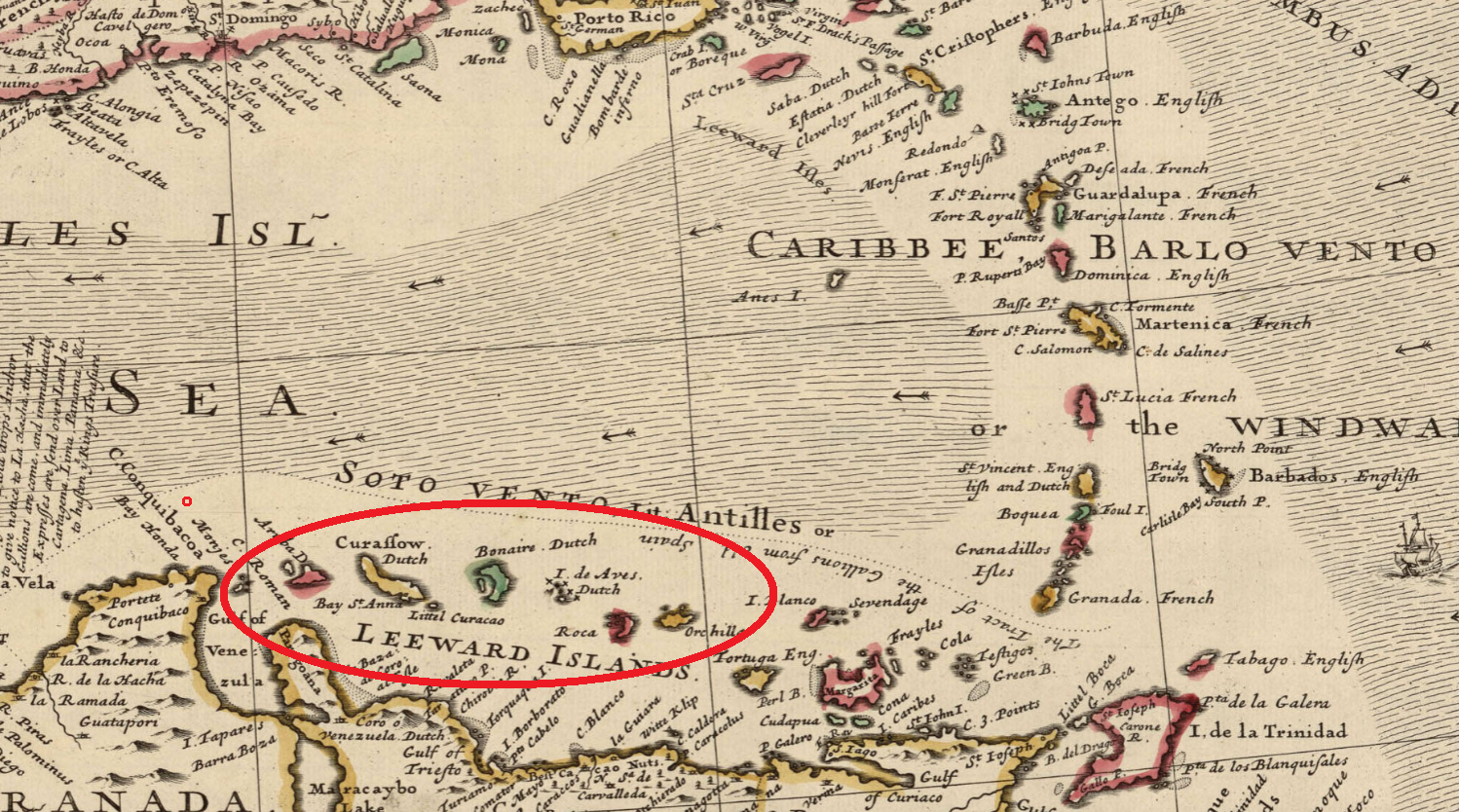 Fragment d'un mapa anglès de les Antilles (1720). Font Cartoteca de Catalunya
