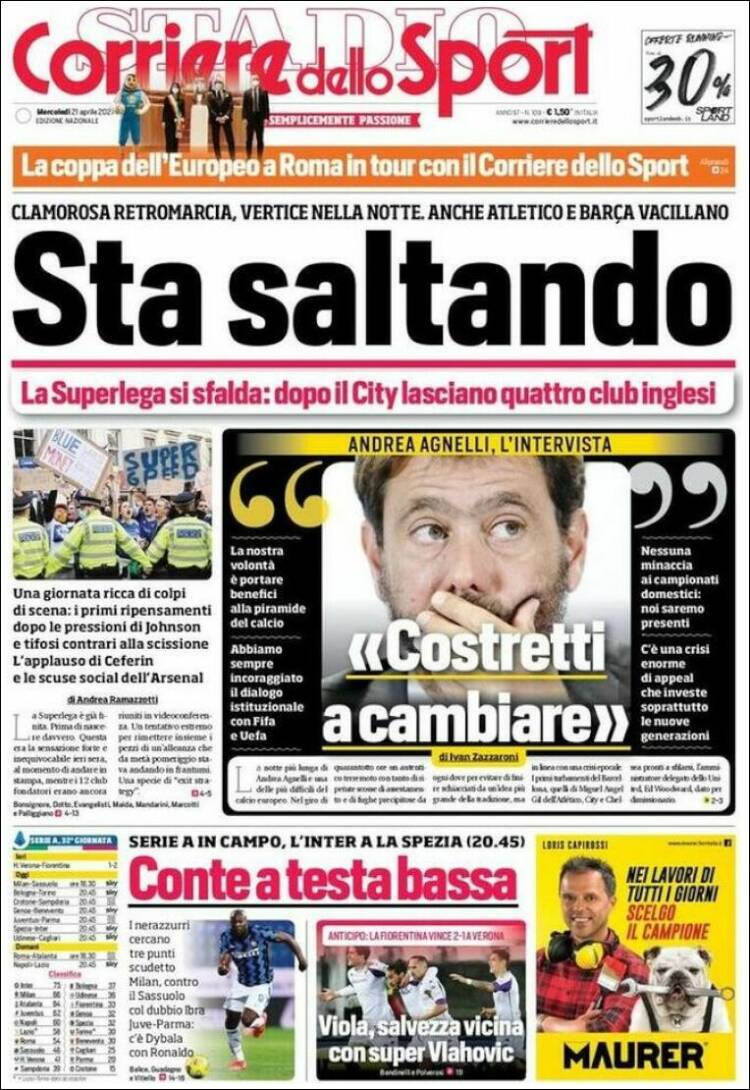 Corriere dello Sport Portada 21 04 2021