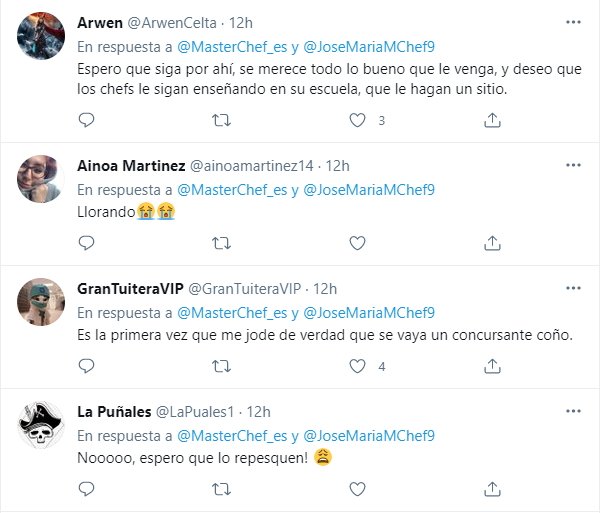 tuits José María expulsado de Masterchef 3