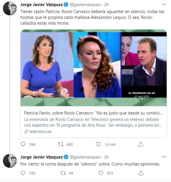 tuit Jorge Javier contra Patricia Pardo