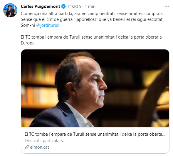 TUIT CARLES PUIGDEMONT SENTENCIA TC