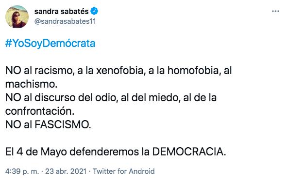 Cuenta de Twitter de Sandra Sabatés