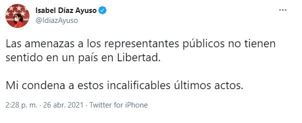 Ayuso amenaces TUIT